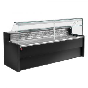 Diamond Gekühlte Verkaufstheke mit gerader Scheibe 90° inkl. Reservefach - Schwarz, 2000mm