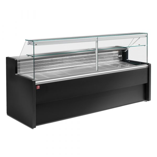 Diamond Gekühlte Verkaufstheke mit gerader Scheibe 90° inkl. Reservefach - Schwarz, 2000mm