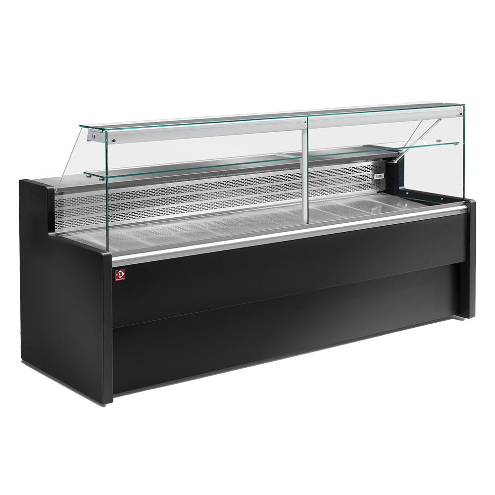 Diamond Gekühlte Verkaufstheke mit gerader Scheibe 90° inkl. Reservefach - Schwarz, 2000mm – Bild 1