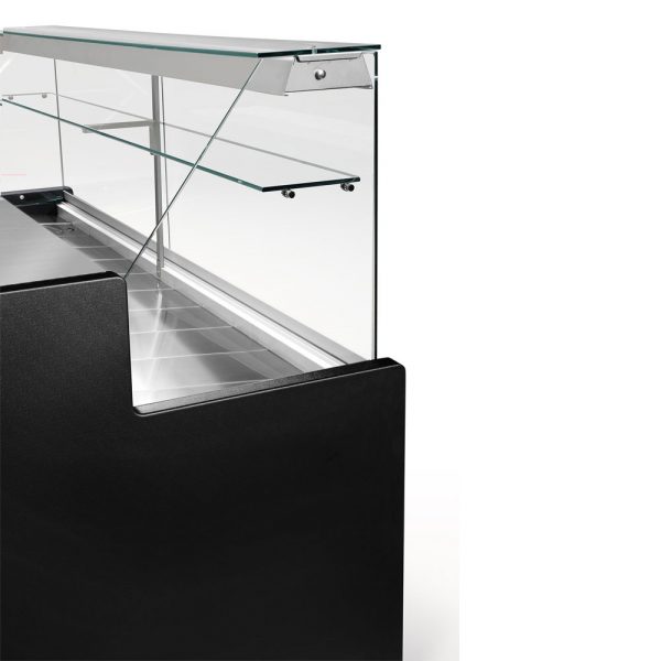 Diamond Gekühlte Verkaufstheke mit gerader Scheibe 90° inkl. Reservefach - Schwarz, 2000mm