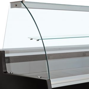 Diamond Gekühlte Verkaufstheke mit gebogener Frontscheibe, Umluft & Reservefach – Schwarz, 2000mm – Bild 2