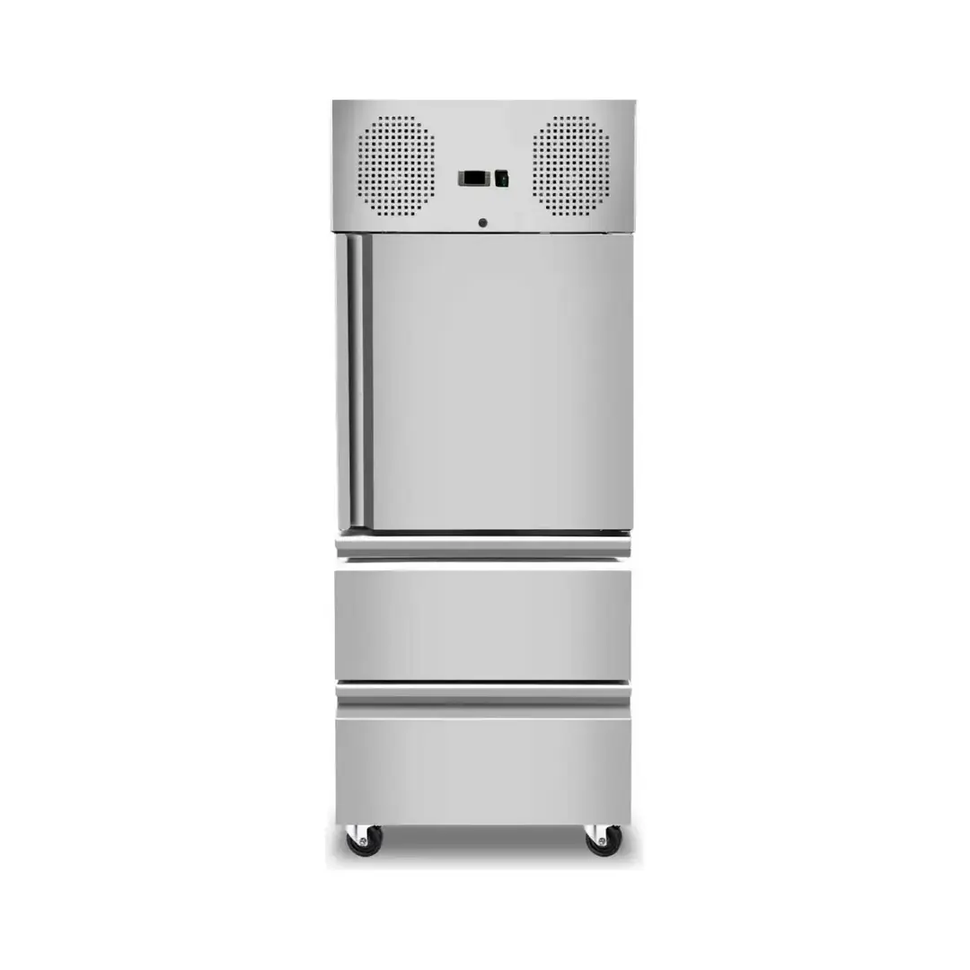 Edelstahlkühlschrank Inhalt 610 Liter, GN2/1, mit 1 Halbtür + 2 Schubladen – Bild 1