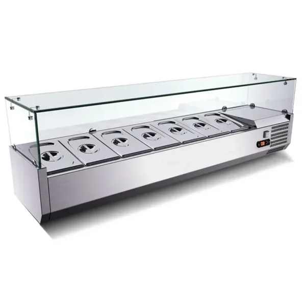 Pizzakühltisch PRO Granit Star Galaxy schwarz, 3 Türen + 3 Schubladen, inkl. Kühlaufsatz GN1/3 mit Glas